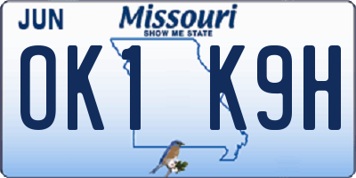 MO license plate OK1K9H