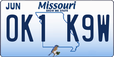 MO license plate OK1K9W