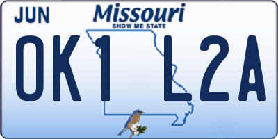 MO license plate OK1L2A