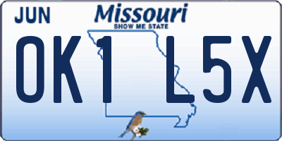 MO license plate OK1L5X