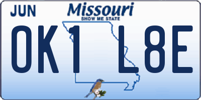 MO license plate OK1L8E