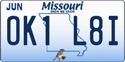 MO license plate OK1L8I