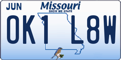 MO license plate OK1L8W