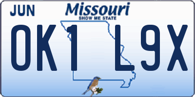 MO license plate OK1L9X