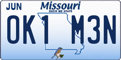 MO license plate OK1M3N