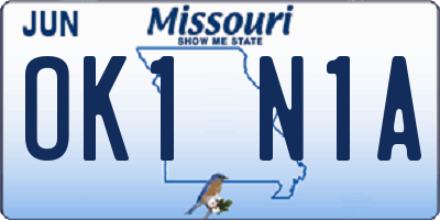 MO license plate OK1N1A