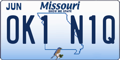 MO license plate OK1N1Q