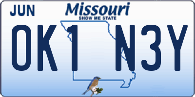 MO license plate OK1N3Y