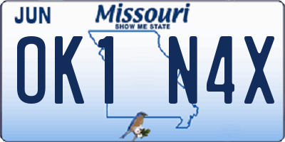 MO license plate OK1N4X