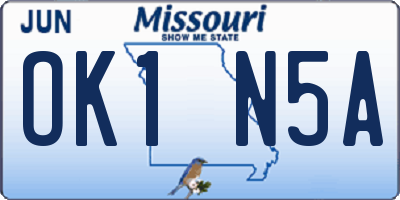 MO license plate OK1N5A
