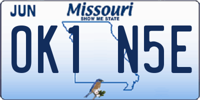 MO license plate OK1N5E