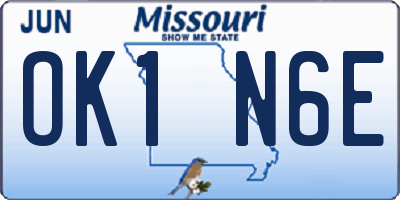 MO license plate OK1N6E