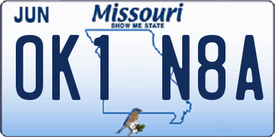 MO license plate OK1N8A