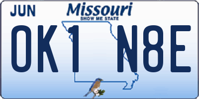 MO license plate OK1N8E