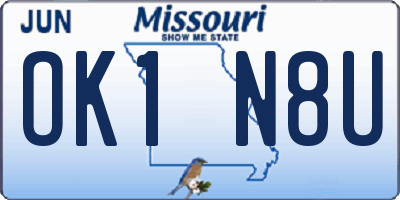 MO license plate OK1N8U