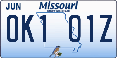 MO license plate OK1O1Z