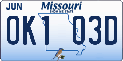 MO license plate OK1O3D