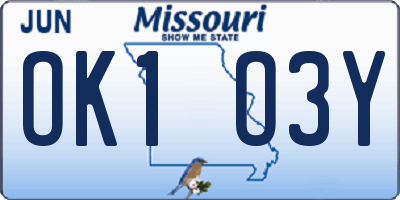 MO license plate OK1O3Y