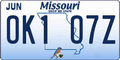 MO license plate OK1O7Z