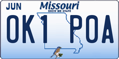 MO license plate OK1P0A