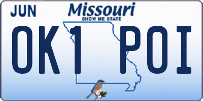 MO license plate OK1P0I