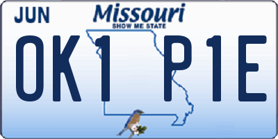 MO license plate OK1P1E