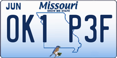 MO license plate OK1P3F
