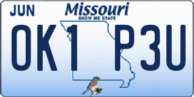 MO license plate OK1P3U