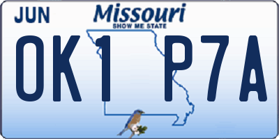MO license plate OK1P7A