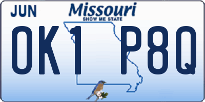 MO license plate OK1P8Q