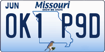 MO license plate OK1P9D