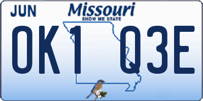 MO license plate OK1Q3E