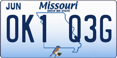 MO license plate OK1Q3G