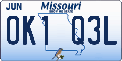MO license plate OK1Q3L