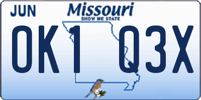 MO license plate OK1Q3X