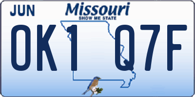 MO license plate OK1Q7F