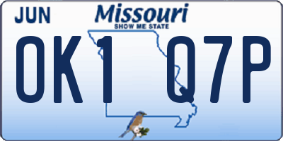 MO license plate OK1Q7P