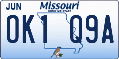 MO license plate OK1Q9A