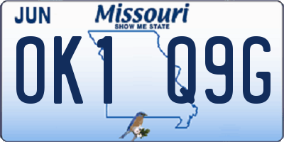 MO license plate OK1Q9G