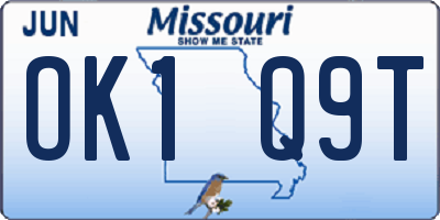 MO license plate OK1Q9T