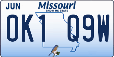 MO license plate OK1Q9W