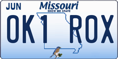 MO license plate OK1R0X
