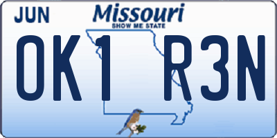 MO license plate OK1R3N