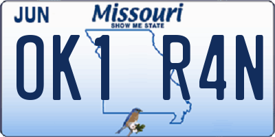 MO license plate OK1R4N