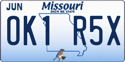 MO license plate OK1R5X