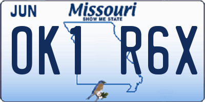 MO license plate OK1R6X