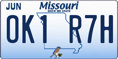MO license plate OK1R7H
