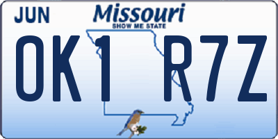 MO license plate OK1R7Z