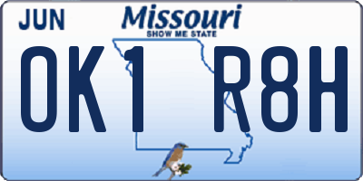 MO license plate OK1R8H