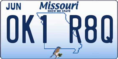 MO license plate OK1R8Q